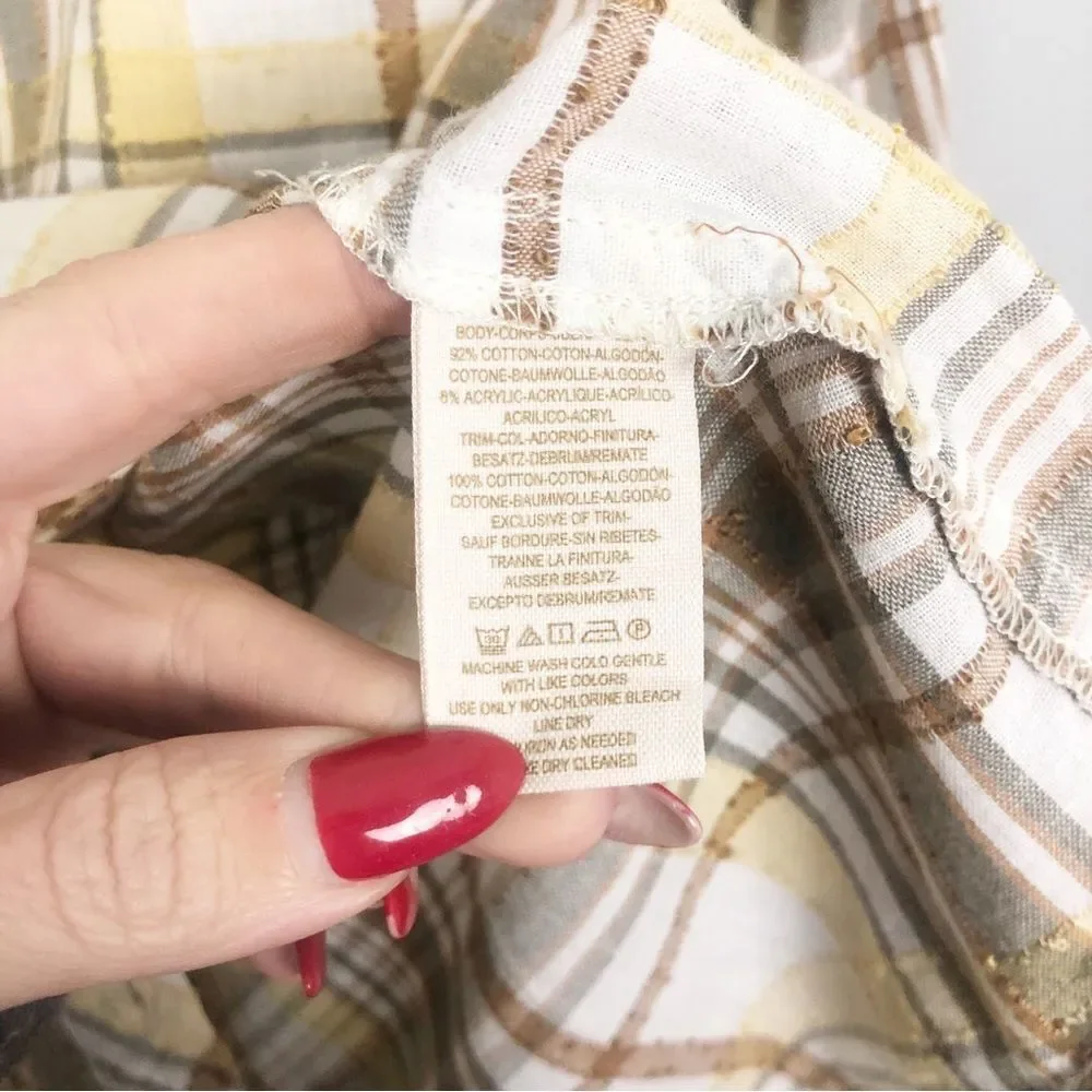 FREE PEOPLE | Park Ranger Plaid Button Down Top Knit Accents Women’s Size XS